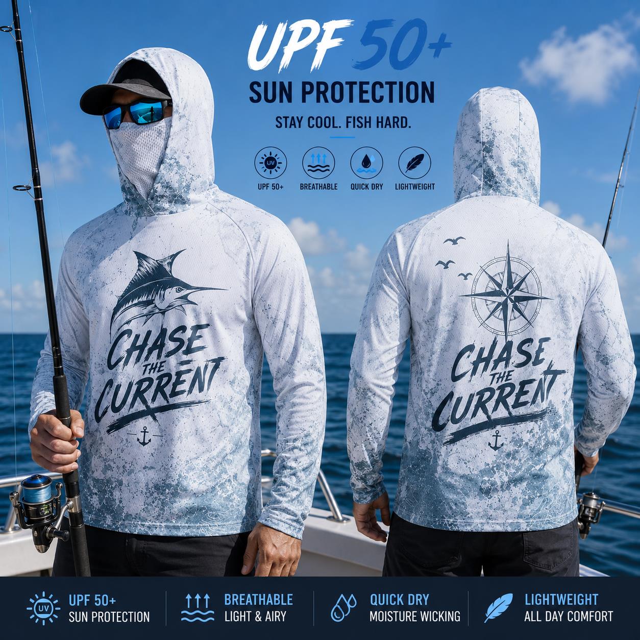 Fishing Mask Sun Protection - Vissershoodie Shirt Heren Lange mouwen Bescherming